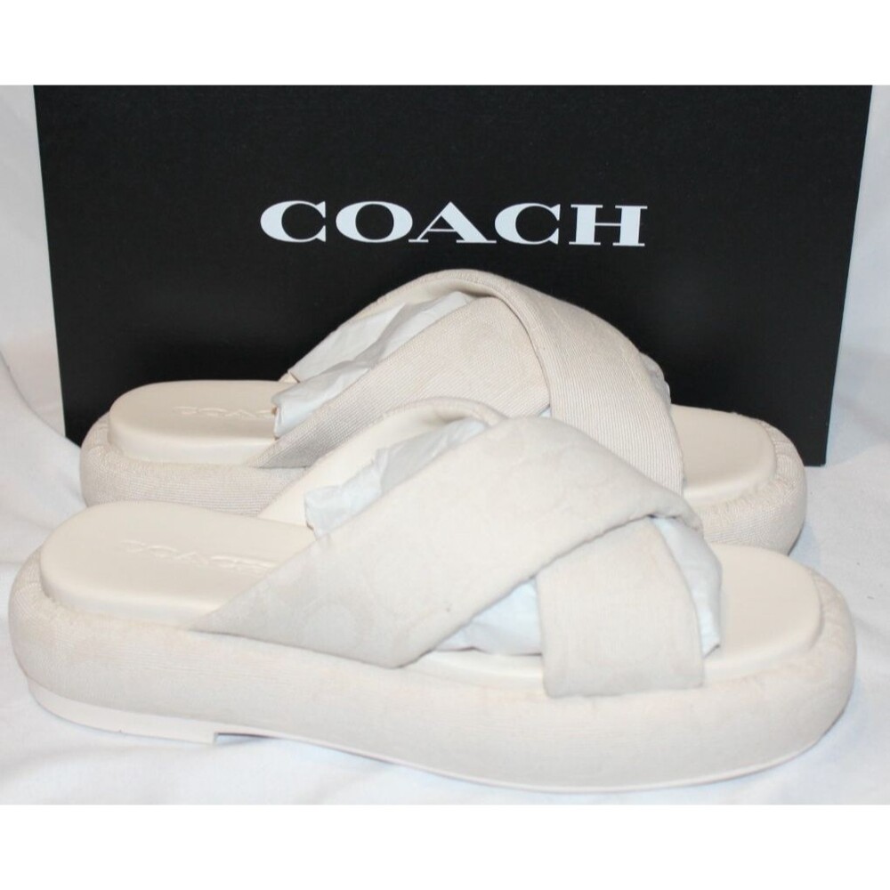 Coach Women's‎ Penelope Signature C Platform Sandals Chalk NIB $195